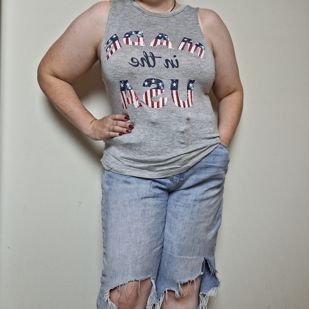 One Love Clothing Patriotic Made in the USA Graphic Tank Top Medium